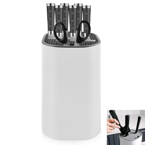 GOMETY Messerblock Ohne Messer, Universal Messerhalter Ohne Messer Messer/Schere Organizer Square mit Schlitzen und Abflussdesign Flexiblen Messerblöcke für alle Küchenmesser 22.5x14x14cm (Weiß) von GOMETY