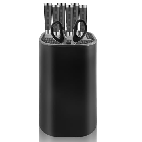 GOMETY Messerblock Ohne Messer, Universal Messerhalter Ohne Messer Messer/Schere Organizer Square mit Schlitzen und Abflussdesign Flexiblen Messerblöcke für alle Küchenmesser Schwarz 22.5 x 14 x 14 cm von GOMETY