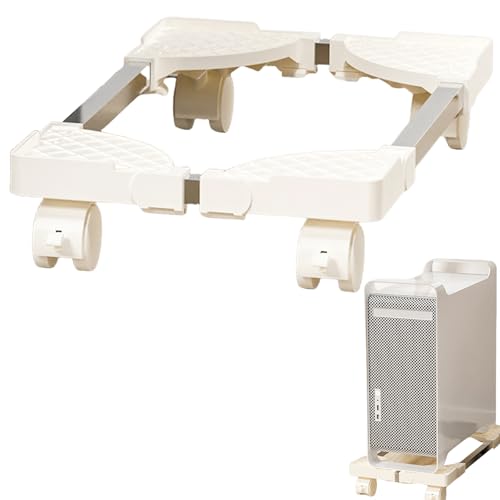 GOMETY Mobile PC Ständer, CPU Ständer Edelstahl Einstellbare Länge Breite Desktop Computer Tower Universal Computer Ständer mit 4 Rollen Feststellbar Laufrollen PC-Tower Unter Schreibtisch (Weiß) von GOMETY