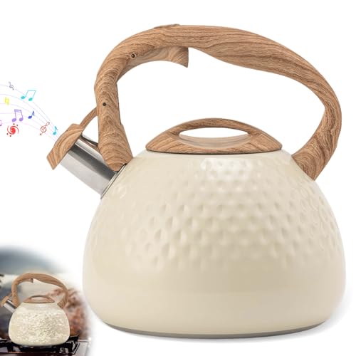 GOMETY Moderne Wasserkessel Induktion, 3L Edelstahl Pfeifkessel, Flötenkessel mit Holz-Farbe Griff, Teekessel für alle Kochplatten Wasserkocher Teekocher für Tee & Kaffee von GOMETY