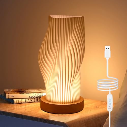 GOMETY Nachttischlampe mit Holzsockel, 9-stufig dimmbare Minimalistische Tischleuchte mit PLA-Lampenschirm, drehbar für Wohnzimmer & Schlafzimmer,_USB-stromversorgung, langlebig und sicher GOMETY Nachttischlampe mit Holzsockel, 9-stufig dimmbare Minimalistische Tischleuchte mit PLA-Lampenschirm, drehbar für Wohnzimmer & Schlafzimmer,_USB-stromversorgung, langlebig und sicher von GOMETY