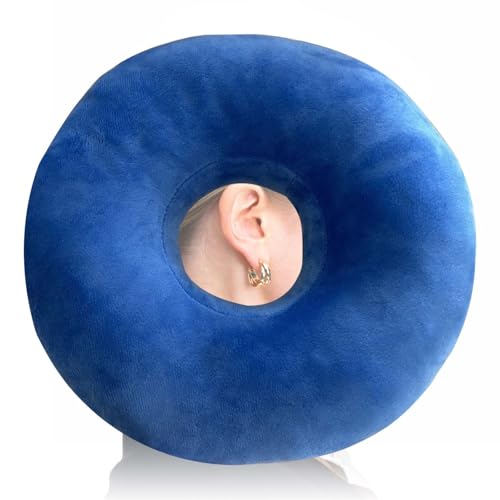 GOMETY Piercing Kissen mit Loch, Blau Donut Kissen für Seitenschläfer zur Ohr Gegen Ohrenschmerzen, Ohrkissen Kissen Seitenschläfer Piercing Pillow für Schmerzlinderung Im Ohr Sleepingring von GOMETY