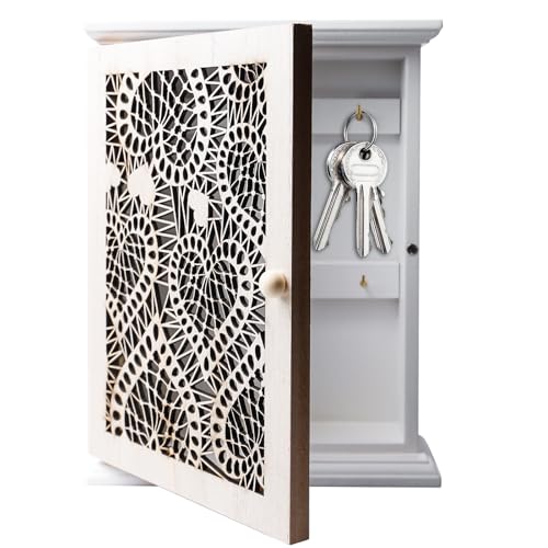 GOMETY Schlüsselkasten Holz, Holz Schlüsselbox mit europäischen Aushöhlen Schlüsselschrank, Schlüsselablage Wandorganizer, Vintage Schlüsselkasten für Eingang Flur Schmuck Büro Schlüsselhalter von GOMETY