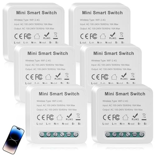 GOMETY Smart Lichtschalter Modul 2 Wege: 6 Stück APP Steuerung Switch, WLAN Schalter, für Smart Home (Weiß) von GOMETY