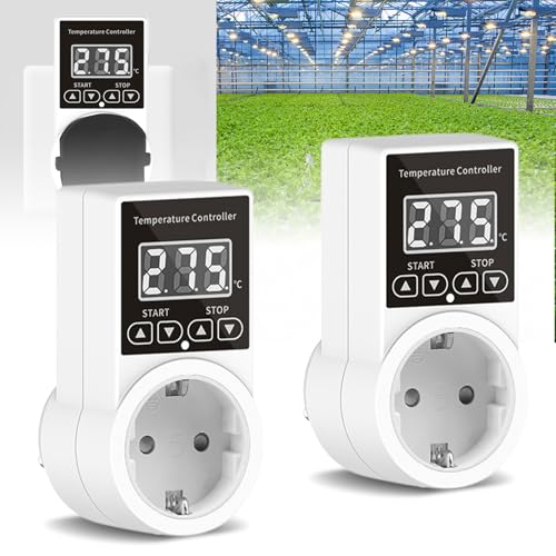 GOMETY Temperaturregler Steckdose mit Fühler, 230V Digital Thermostat Steckdose, Heizung Digital Temperaturregler mit LCD Bildschirm für Gewächshaus Terrarium (1) von GOMETY