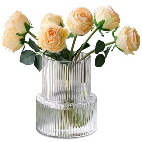 Gerippte Blumenvase, Glasvase Vase, Kleine Vasen Glas für Zuhause, Deko-Glasbehälter, Moderne Blumenvase, Blumenvase Glas minimalistisch Skandinavischer Stil für Wohnzimmer Büro Esstisch Tischdeko Gerippte Blumenvase, Glasvase Vase, Kleine Vasen Glas für Zuhause, Deko-Glasbehälter, Moderne Blumenvase, Blumenvase Glas minimalistisch Skandinavischer Stil für Wohnzimmer Büro Esstisch Tischdeko von GOMETY