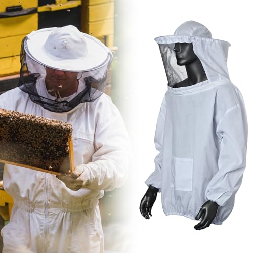 Imkerjacke Mit Hut, Schutzbekleidung Für Imker Imker Kostüm Herren, Imkerhut Mit Schleier, Imker Bienenschutz Hut, Bienenanzug Mit Reißverschluss Für Bienenzüchter Bee Keepers (Weiß) von GOMETY