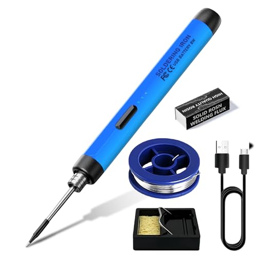 Kabelloses Lötkolben Set, 3 Modi USB Akku Lötkolben Set, 300℃-450℃ Temperatur Einstellbar Lötgerät Lötkolbenständer und Lötdraht für Elektrische Arbeiten (Blau) von GOMETY