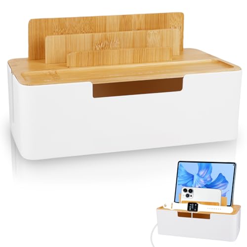 Kabelmanagement Box mit Holzdeckel, Kabelbox Kabel Organizer Aufbewahrungsbox mit Telefon und Tablet Halterung Desktop Kabel Organizer zum Verstecken Steckdosenleiste Cable Management Box Kabelmanagement Box mit Holzdeckel, Kabelbox Kabel Organizer Aufbewahrungsbox mit Telefon und Tablet Halterung Desktop Kabel Organizer zum Verstecken Steckdosenleiste Cable Management Box von GOMETY