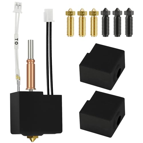 Kobra 3 Hotend 3D Drucker Extruder-Hot-End-Kit Druckkopf mit 0.4mm Messingdüse (3 Gehärtetem Stahl + 3 Messing Düse) und 2 Silikonhülle für Kobra 3 3D-Drucker Zubehör von GOMETY