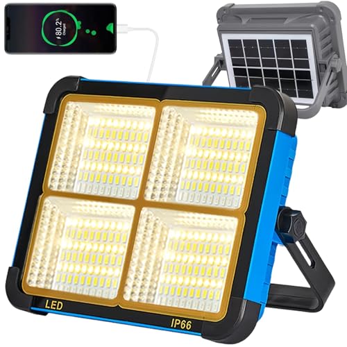 LED Baustrahler Akku, 300W LED Arbeitsleuchte Akku Solarpanel 336LEDs 4 Lichtmodi Externer Akku mit 16500mAh USB Wiederaufladbar Powerbank IP66 Wasserdicht für Baustelle Notfall Garage Camping LED Baustrahler Akku, 300W LED Arbeitsleuchte Akku Solarpanel 336LEDs 4 Lichtmodi Externer Akku mit 16500mAh USB Wiederaufladbar Powerbank IP66 Wasserdicht für Baustelle Notfall Garage Camping von GOMETY