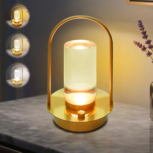 LED Dimmbare Tischlampe Kabellos, Tragbare USB Aufladung 3 Farbtemperatur Tischleuchte Mit Touch Steuerung, Akku Tischlampe Nachttischlampe Gold, Tragbare Kristall-Laternen Lampe Für Innen Und Aussen LED Dimmbare Tischlampe Kabellos, Tragbare USB Aufladung 3 Farbtemperatur Tischleuchte Mit Touch Steuerung, Akku Tischlampe Nachttischlampe Gold, Tragbare Kristall-Laternen Lampe Für Innen Und Aussen von GOMETY