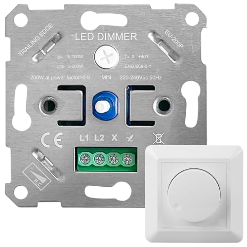 LED Dimmer Schalter 220-240V, Dimmer für LED Lampen & Glühlampen Weiß Lichtschalter UNIVERSAL Einbaudimmer Dimmschalter 5-200W Dimmbare Glühlampe und Halogenlampe von GOMETY