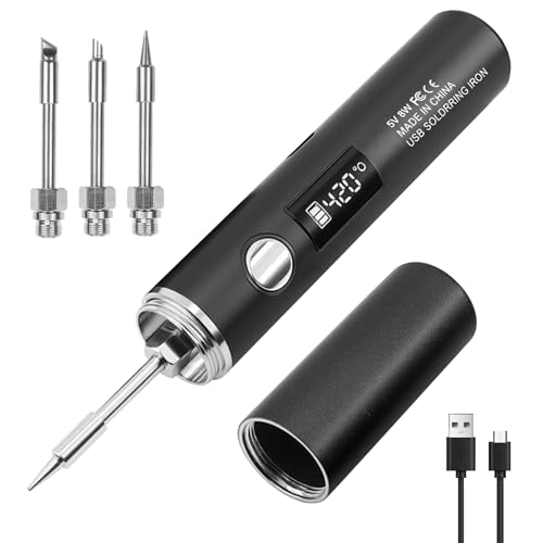 Lötkolben Set, Lötkolben Akku mit LED Anzeige, Wireless Soldering Iron Set, 5 Gänge Temperatur Einstellbare 260 ℃-420 ℃, Tragbarer Soldering Iron mit Lötspitzen Lötdraht für Reparatur des Schweißens Lötkolben Set, Lötkolben Akku mit LED Anzeige, Wireless Soldering Iron Set, 5 Gänge Temperatur Einstellbare 260 ℃-420 ℃, Tragbarer Soldering Iron mit Lötspitzen Lötdraht für Reparatur des Schweißens von GOMETY