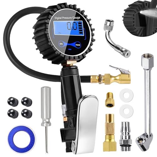 Luftdruckprüfer Reifenfüller Set, 3~200PSI Digitaler Reifenfüller Geeicht mit 20 Stück Zubehör, Multifunktional Digitaler Reifendruckmesser mit LCD-Bildschirm für Auto Motorrad Fahrrad Fahrzeug von GOMETY