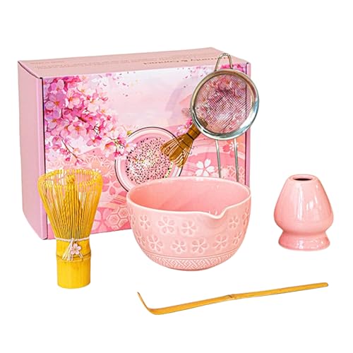 Matcha Set Komplett, Matcha Tee Set mit MatchaBesen Set, MatchaSchale aus Keramik, Löffel & Besenhalter Macha Tea Set MatchaZubehör Traditionelle Teeschale Chawan Geschenk für MatchaLiebhaber Rosa Matcha Set Komplett, Matcha Tee Set mit MatchaBesen Set, MatchaSchale aus Keramik, Löffel & Besenhalter Macha Tea Set MatchaZubehör Traditionelle Teeschale Chawan Geschenk für MatchaLiebhaber Rosa von GOMETY