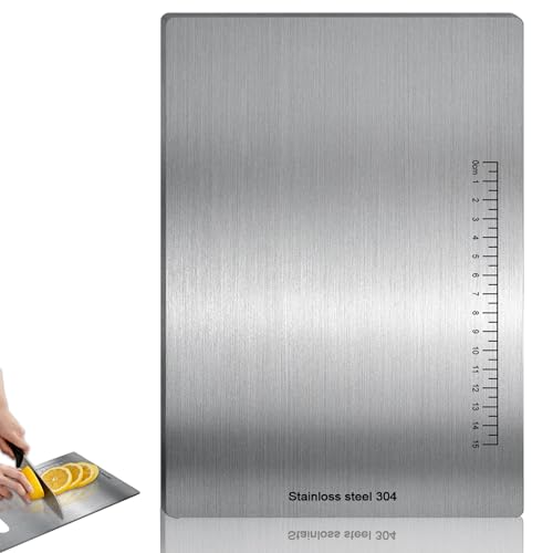 Schneidbrett aus Edelstahl mit Skala, 304 Beidseitig Antibakteriell Doppelseitiges Schneidebrett BPA-frei Nachhaltige Produkte, Küchenbrett mit Skala für Fleisch, Gemüse(29x 20CM) von GOMETY