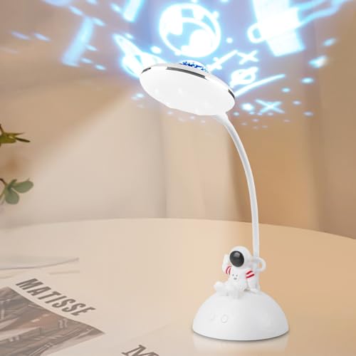 Schreibtischlampe Kinder, LED Astronaut Tragbar Tischlampe Schwanenhals Schreibtischlampe mit Projektion und Bleistifthalter Dimmbar Wiederaufladbar Lampe für Student Schlafsaal Studie Lesen (Weiß2) Schreibtischlampe Kinder, LED Astronaut Tragbar Tischlampe Schwanenhals Schreibtischlampe mit Projektion und Bleistifthalter Dimmbar Wiederaufladbar Lampe für Student Schlafsaal Studie Lesen (Weiß2) von GOMETY