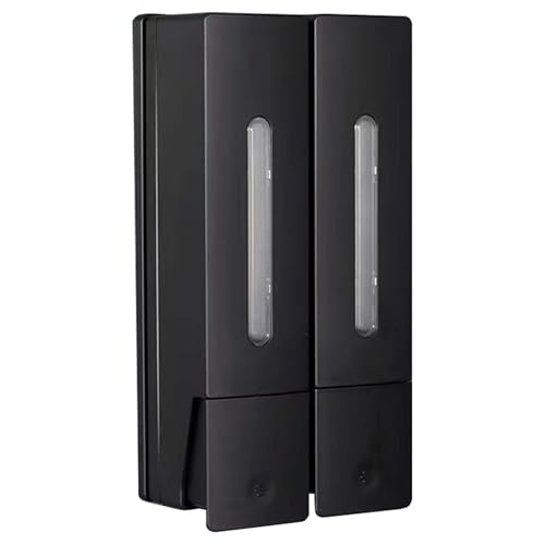 Seifenspender Wandbefestigung Ohne Bohren, 2x400ml Duschgel Spender Wand, 2 Kammer ABS Seifenspender Dusche, Spülmittelspender Manueller Spender für Shampoo Duschgel Spülung(Schwarz) von GOMETY