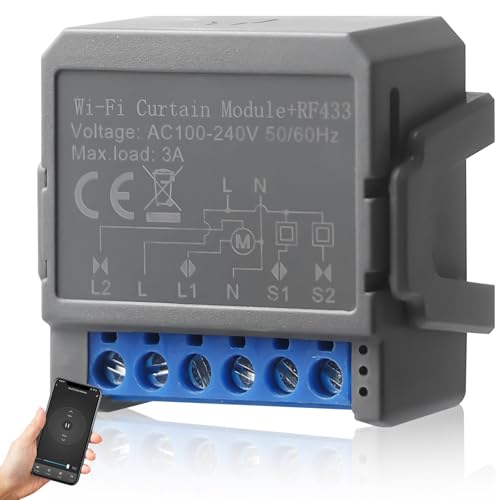 Smart Rolladenschalter Modul WIFI + RF, WiFi Rollladen-Schaltmodul mit Prozent-Funktion, Kompatibel Relais-Modul für motorisierte Rollläden, Jalousien und Markisen, APP Steuerung von GOMETY