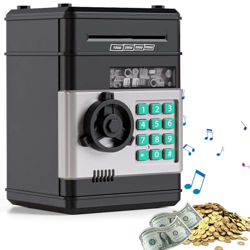 Spardose Für Kinder, ATM Sparschwein Kinder, Digitale Spardose Mit Passwort, Geldsparbox Mit Passwort Code Lock & Auto Money Scroll, ATM Sparschwein Kinder Für Münzen Scheine Geschenk (Schwarz) von GOMETY