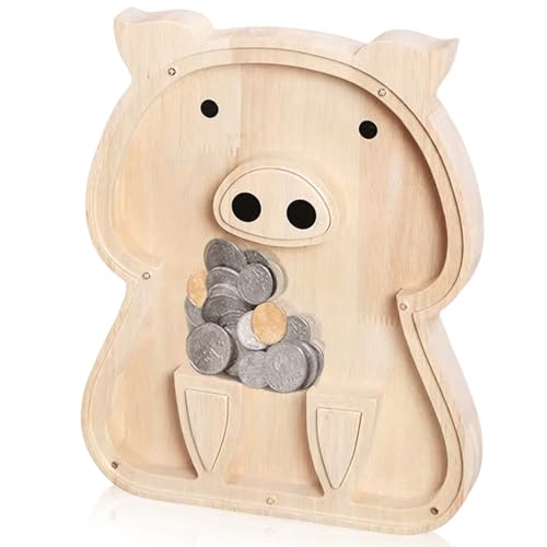 Spardose Kinder, Schweinchen-Sparschwein, abnehmbare Spardose für Kinder, personalisierte Kreative groß Sparschwein, Sparbüchse Münze als Geschenke für Jungen Mädchen Geburtstag (Braun) von GOMETY