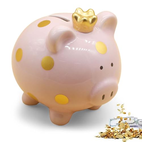 Sparschwein Kinder, Glücksschwein Spardose für Mädchen, Keramik Sparschwein Kleine 11.8x14x13.2cm, Prinzessin Kronen-Sparbüchse für Jungen Mädchen Erwachsene Geschenkidee Dekoration(Rosa) von GOMETY
