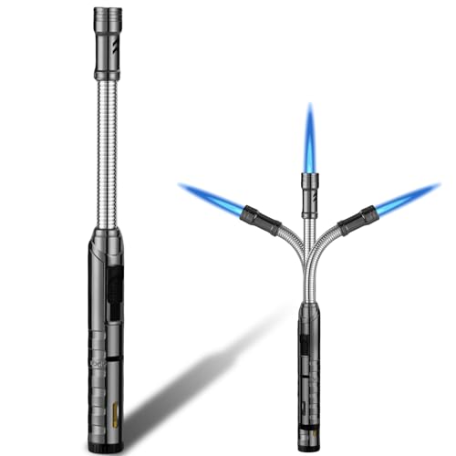 Stabfeuerzeug, Stabfeuerzeug Jetflamme 360° Flexible Metall, Nachfüllbar Kaminfeuerzeug, Flexibel Kerzenanzünder Lang Stab Sturmfeuerzeug Langes Feuerzeug für Kerzen Kamin Herd Grill(Ohne Gas) von GOMETY