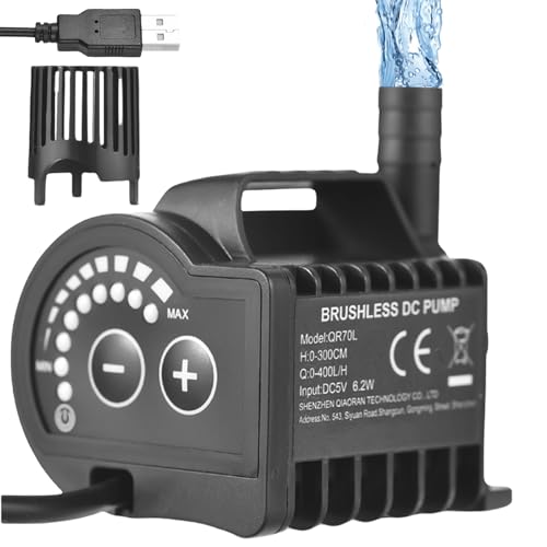 Tauchpumpe 400L/H, DC5V 6,2W - Mini Wasserpumpe mit Drehzahlregelung, Stille Tauchpumpe für Aquarium, Teich, Brunnen & Wasserzirkulation von GOMETY