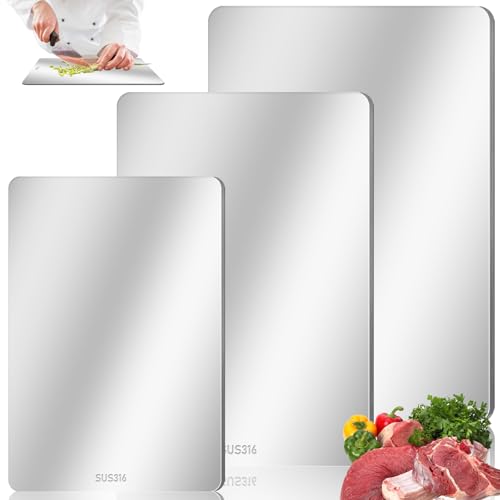 Titan Schneidebrett Edelstahl, 34 * 23CM Titanium Cutting Board Titanium Schneidebretter, Antibakterieller Schneidplatten aus Titan, Doppelseitiges Titan Chopping Board für Fleisch Gemüse Obst (3) von GOMETY