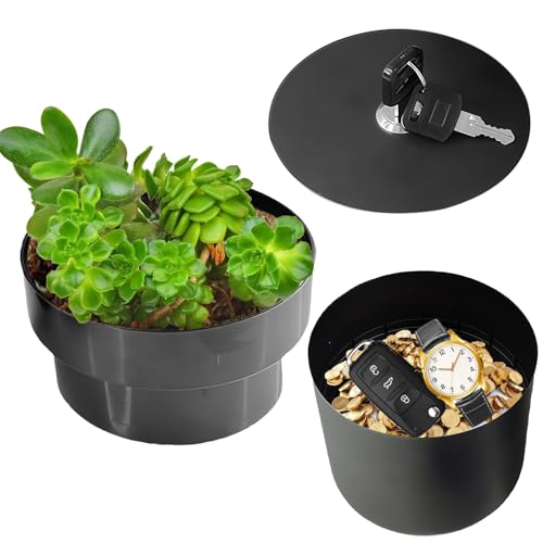 Tresor in Form eines Blumentopf, Blumentopf mit Geheimfach und Schlüsselschloss, Blumentopf-Umleitungssafe aus Metall, Versteckter Safe, Getarnte Geheimversteck für Schlüssel Bargeld Uhr(Schwarz) von GOMETY