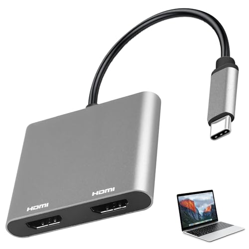 USB C auf Dual HDMI Adapter, 2 in 1 USB Typ C to HDMI Adapter mit 2 * 4K@30Hz, Multifunktional für Laptop MacBook Pro 2016/2017 Dell XPS13 SamsungGalaxy Lenovo von GOMETY
