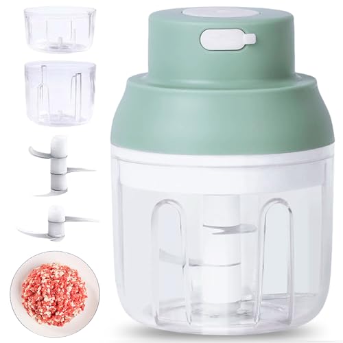 Zwiebelschneider Elektrischer 250ml Gemüseschneider, Zwiebel Zerkleinerer Multifunktional Gemüsehobel Knoblauchzerkleinerer Zwiebelhacker Elektrisch Gemüsemühlen für Zwiebeln Knoblauch Gemüse Obst von GOMETY