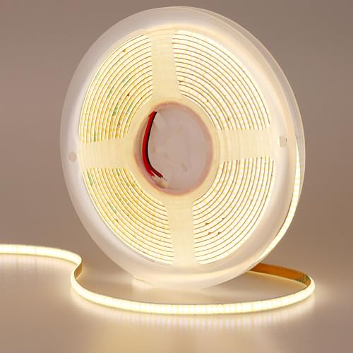 GOMING 12V 5mm Breite COB LED Streifen Natürliches Weiß 4000K 5M 400LED/M LED Band Selbstklebend CRI 93+ Hohe Helligkeit Nicht Wasserdicht IP20 LED Strip für Innen Heim Küche Deko(Nur Strip) von GOMING