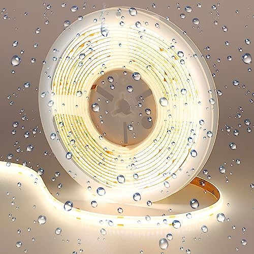 GOMING 12V COB LED Streifen Natürliches Weiß 4000K IP65 Wasserdicht 5M LED Strip 11W/M 312LED/M LED Band Selbstklebend CRI 93+ Hohe Helligkeit LED Lichtband für Innen und außen Heim Deko(Nur Strip) von GOMING