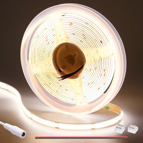GOMING 12V COB LED Streifen Natürliches Weiß 4000K 5M LED Strip 11W/M 312LED/M LED Band Selbstklebend CRI 93+ Nicht Wasserdicht IP20 für Innen Heim Küche Deko(Netzteil nicht Enthalten) von GOMING