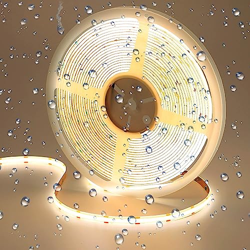 GOMING 24V 10M COB LED Streifen Natürliches Weiß 4000K Wasserdicht IP65 LED Strip 384LED/M LED Band Selbstklebend CRI 93+ Hohe Helligkeit 6800lm Lichtband für Heim Deko(Netzteil nicht Enthalten) von GOMING