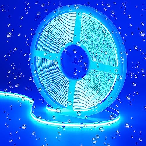GOMING 24V 10M COB LED Strip Blau LED Streifen IP65 Wasserdicht 384LED/M LED Band Selbstklebend Keine Lichtflecken Hohe Helligkeit Lichtband für Heim Deko(Netzteil nicht Enthalten) von GOMING