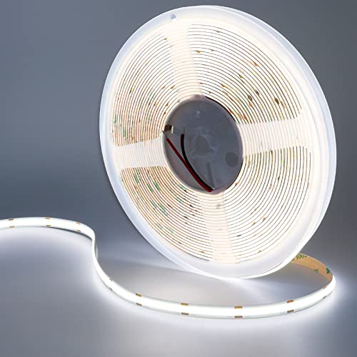 GOMING 24V 10M COB LED Strip Kaltes Weiß 6000K LED Streifen 384LED/M LED Band Selbstklebend CRI 93+ Hohe Helligkeit 6800lm Nicht Wasserdicht IP20 Lichtband für Heim Deko(Netzteil nicht Enthalten) von GOMING