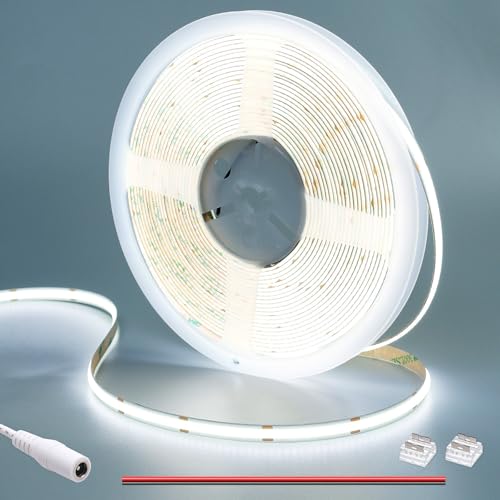 GOMING 24V 10M COB LED Streifen Kaltes Weiß 6000K LED Strip 312LED/M LED Band Selbstklebend CRI 93+ Hohe Helligkeit 6300lm Nicht Wasserdicht IP20 LED Lichtband für Innen Heim Küche Deko(Nur Strip) von GOMING