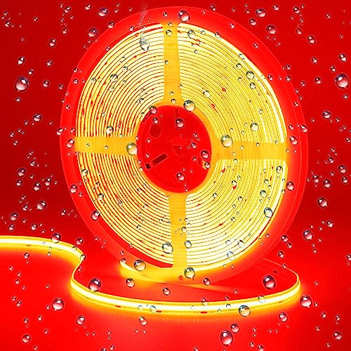 GOMING 24V 10M COB LED Strip Rot LED Streifen IP65 Wasserdicht 384LED/M LED Band Selbstklebend Keine Lichtflecken Hohe Helligkeit Lichtband für Heim Deko(Netzteil nicht Enthalten) von GOMING
