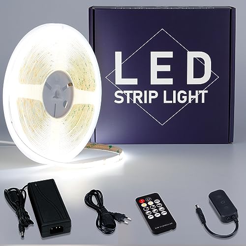 GOMING 24V 10M COB LED Strip Set Kaltes Weiß 6000K mit LED-Dimmer 24V 3A 72W Netzteile LED Streifen 312LED/M LED Band Selbstklebend CRI 93+ Nicht Wasserdicht IP20 LED Lichtband für Heim Küche Deko von GOMING