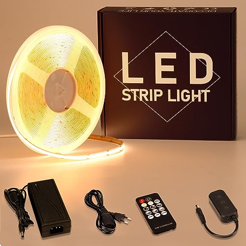 GOMING 24V 10M COB LED Strip Set Warmweiss 3000K Dimmbar mit Dimmer 24V 3A 72W Netzteile LED Streifen 312LED/M LED Band Selbstklebend CRI 93+ Nicht Wasserdicht IP20 Lichtband für Heim Küche Deko von GOMING