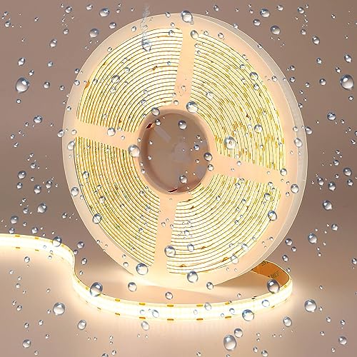 GOMING 24V 10M Doppelreihe COB LED Streifen Wasserdicht IP65 Natürliches Weiß 4000K LED Strip 600LED/M LED Band Selbstklebend CRI 93+ Hohe Helligkeit 20000lm für Heim Deko(Netzteil nicht Enthalten) von GOMING