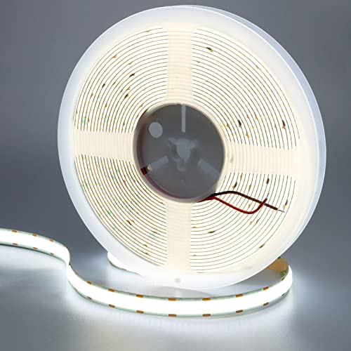 GOMING 24V 10M Doppelreihe COB LED Streifen Kaltes Weiß 6000K LED Strip 600LED/M LED Band Selbstklebend CRI 93+ Hohe Helligkeit 20000lm Nicht Wasserdicht IP20 LED Lichtband für Heim Deko(Nur Strip) von GOMING