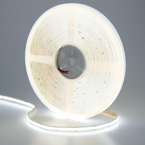 GOMING 24V 15M COB LED Strip Kaltes Weiß 6000K LED Streifen 384LED/M LED Band Selbstklebend CRI 93+ Hohe Helligkeit 11000lm Nicht Wasserdicht IP20 LED Lichtband für Innen Heim Küche Deko(Nur Strip) von GOMING