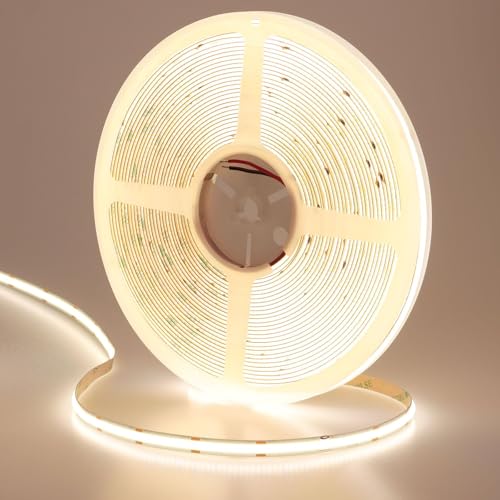 GOMING 24V 15M COB LED Strip Natürliches Weiß 4000K LED Streifen 384LED/M LED Band Selbstklebend CRI 93+ Hohe Helligkeit 11000lm Nicht Wasserdicht IP20 LED Lichtband für Innen Heim Deko(Nur Strip) von GOMING