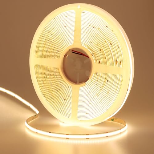 GOMING 24V 15M COB LED Strip Warmweiss 3000K LED Streifen Warmweiß 384LED/M LED Band Selbstklebend CRI 93+ Hohe Helligkeit 11000lm Nicht Wasserdicht IP20 LED Lichtband für Innen Heim Deko(Nur Strip) von GOMING