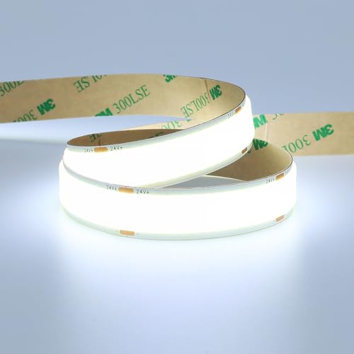 GOMING 24V 15mm Breit COB LED Streifen Kaltes Weiß 6000K 5M LED Strip 960LED/M 25W/M LED Band Selbstklebend CRI 93+ 13750lm IP20 Nicht Wasserdicht für Heim Deko(Netzteil nicht Enthalten) von GOMING
