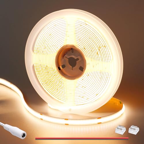 GOMING 24V 5M COB LED Streifen Warmweiss 3000K LED Strip Warmweiß 312LED/M LED Band Selbstklebend CRI 93+ Hohe Helligkeit 4100lm Nicht Wasserdicht IP20 für Heim Küche Deko(Netzteil nicht Enthalten) von GOMING